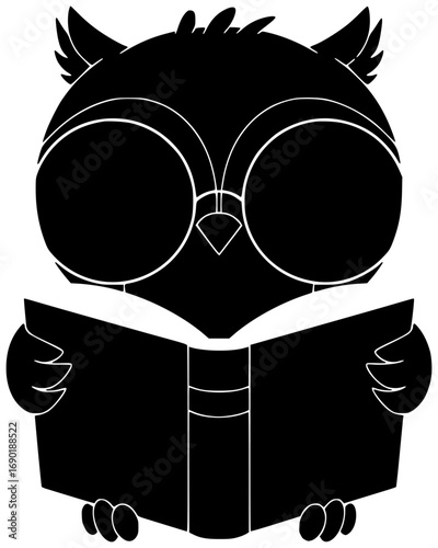 animal illustration owl silhouette education logo bird icon glasses outline cute character school teacher wisdom wise cartoon study smart shape for vector graphic background