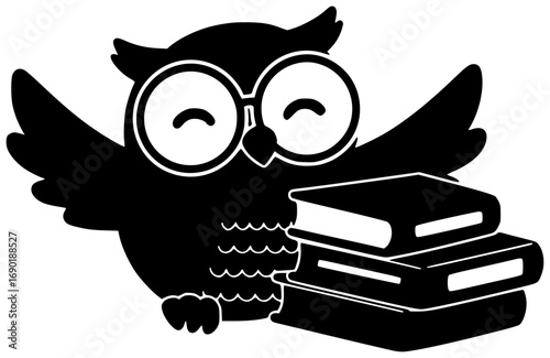 animal illustration owl silhouette education logo bird icon glasses outline cute character school teacher wisdom wise cartoon study smart shape for vector graphic background