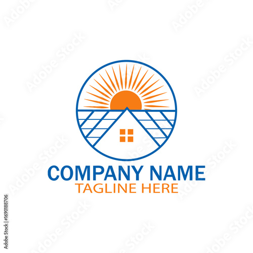 Solar Energy Company Logo Sun Solar Panels and Modern Design