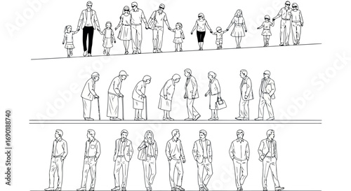 Vector vector art of collection of diverse people in different ages and poses, transparent background