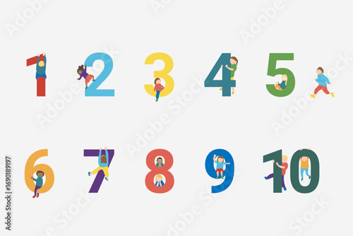 カラフルな数字1〜10と子どものイラスト