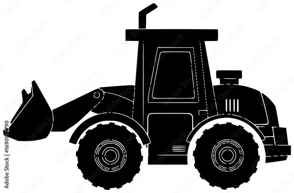Fototapeta premium bulldozer illustration forklift silhouette excavator logo loader icon construction outline telehandler machine backhoe heavy tractor vehicle industry set hydraulic shape or vector graphic background