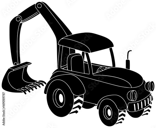 bulldozer illustration forklift silhouette excavator logo loader icon construction outline telehandler machine backhoe heavy tractor vehicle industry set hydraulic shape or vector graphic background