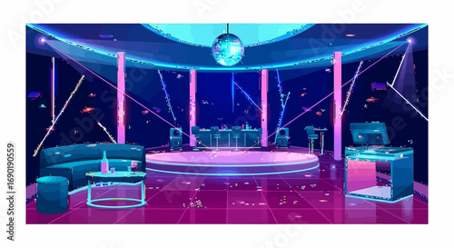 Vibrant disco club with glowing lights and dance floor ready for a party