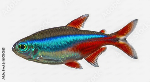Vibrant Neon Tetra Fish with Striking Colors isolated on white background