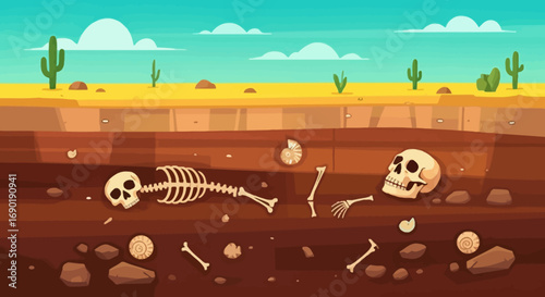 Archaeological discovery of ancient human skeleton unearthed in desert soil