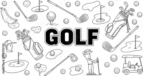 Vector vector art of golf sport equipment and word art, transparent background