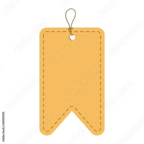 Sales tags hung with string badges. Paper sales tags. Hanging Sales Signs.