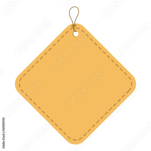 Sales tags hung with string badges. Paper sales tags. Hanging Sales Signs.