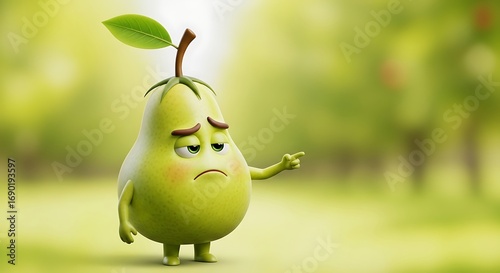 Sad Pear Character Illustration.