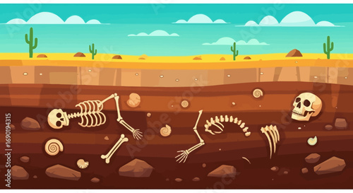 Archaeological dig unearths ancient skeletons and fossils in desert landscape
