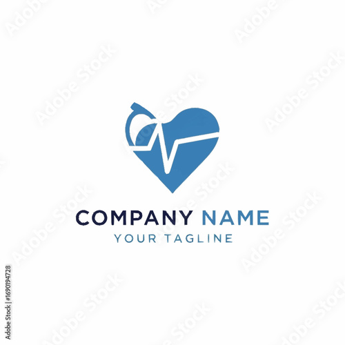 Free Download A logo design featuring a heart shape with a stylized heartbeat line graphic and a stethoscope icon, suitable for a healthcare company. - GFXLoad