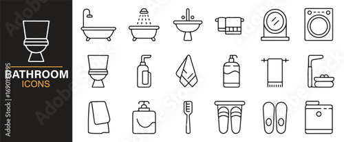 Household bathroom utility icons in clean minimal vector design