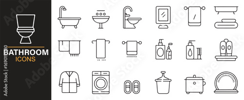 Vector washroom symbol collection featuring toilet, faucet, and hygiene illustrations