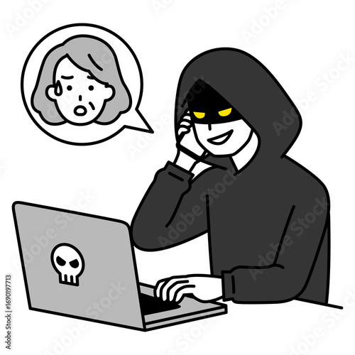 老人にオレオレ詐欺をするハッカー
