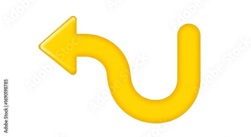 Yellow U-Turn Arrow Symbol on White Background.