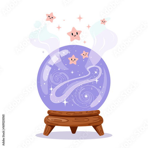 Enchanting crystal ball filled with sparkling galaxies and cute stars radiating magical energy