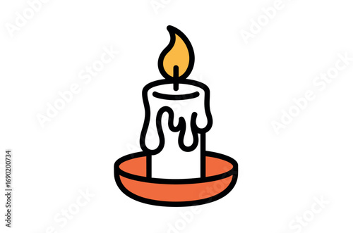 Simple graphic of a lit candle on a purple background.
