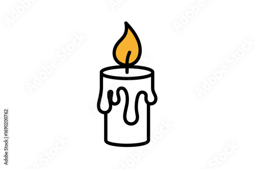 Simple graphic of a lit candle on a purple background.