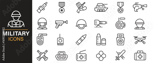 Military service and tactical icons including troop, guard, badge, and star symbols