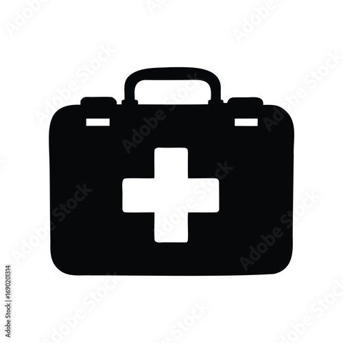 Black and White First Aid Kit Symbol for Medical Emergencies and Healthcare, first aid kit silhouette vector illustration