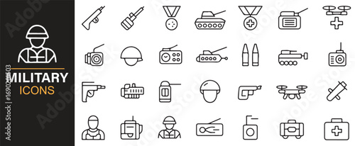 Modern line style military vector icons for defense, combat, and tactical design
