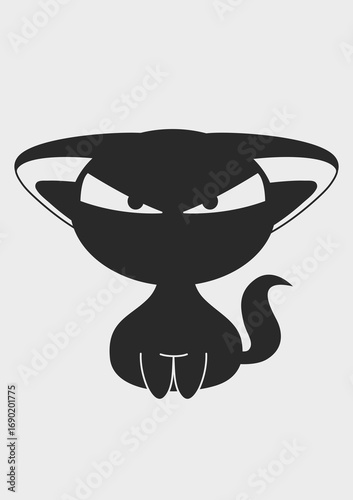 Angry black and white cat. The cat pressed his ears and looks angrily.