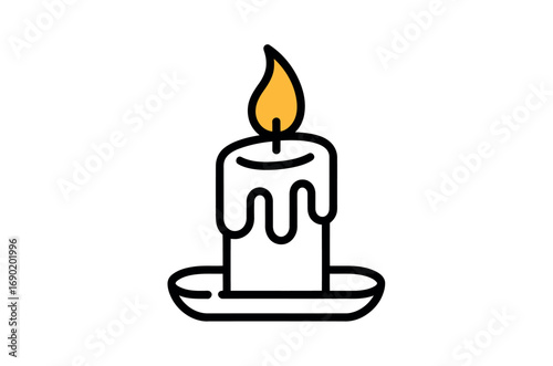 Simple graphic of a lit candle on a purple background.