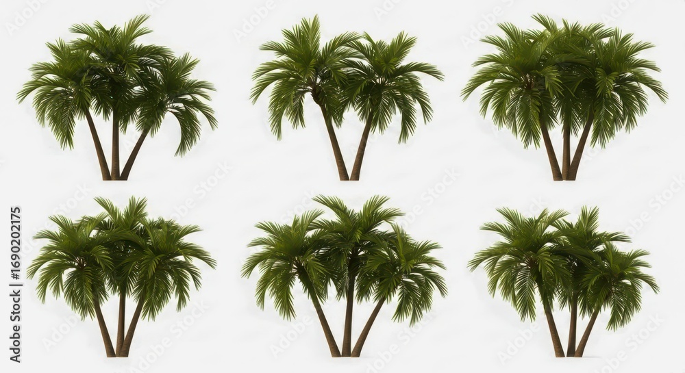 Fototapeta premium Palm Tree Assortment Isolated on White Background Perfect for Summer Vibes