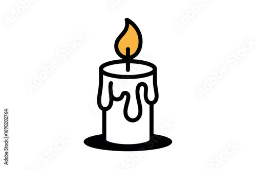 Simple graphic of a lit candle on a purple background.