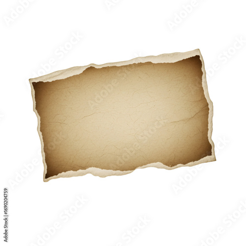  A blank, torn piece of old, textured paper with a subtle gradient and a frayed edge, isolated on a simple background, perfect for adding text or images.