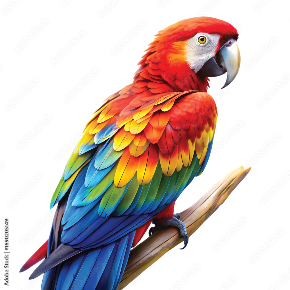 Obraz premium Parrot: A colorful parrot perched, sharp PNG vivid feather style.
