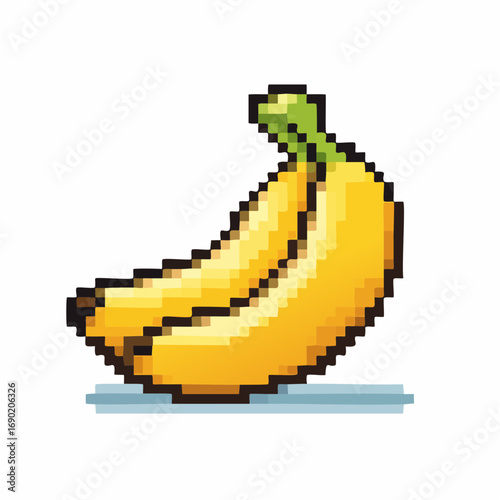  Pixel art icon of a banana. Retro 8-bit tropical fruit graphic