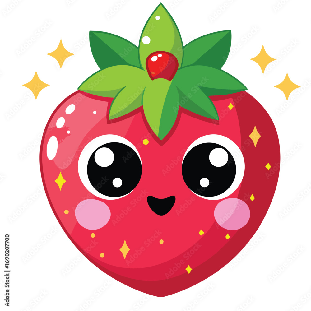 Obraz premium design logo icon vector cartoon mascot character strawberry