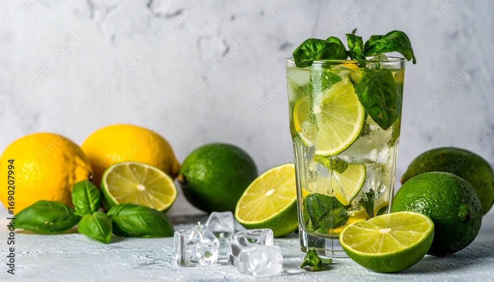 Fototapeta premium Refreshing summer beverage with citrus and herbs