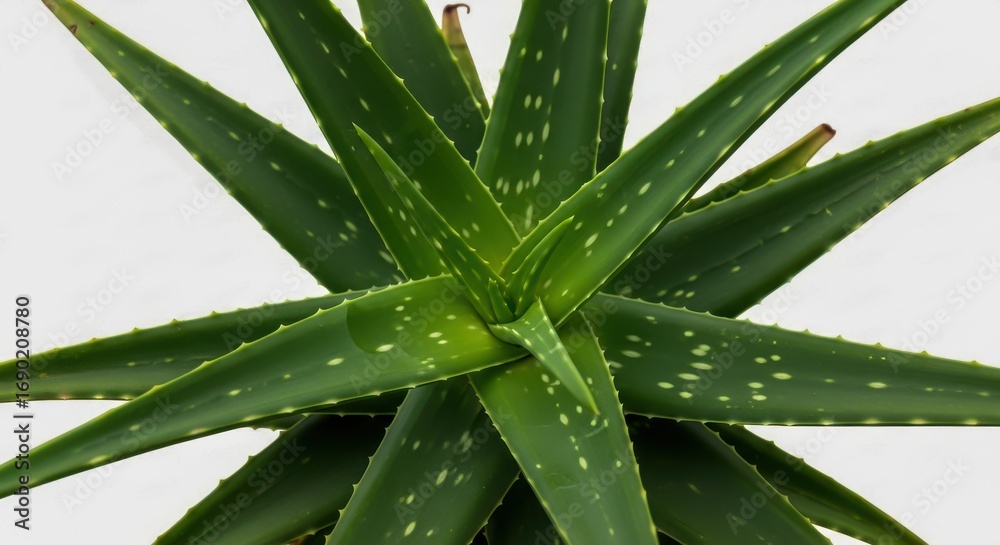 Fototapeta premium Close up vibrant green aloe vera plant with white spots