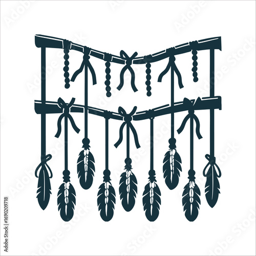 Witch Ladder Silhouette: Feathers, Knots, and Bones Witch Ladder braided cord with feathers bones knots spaced unevenly for spellwork