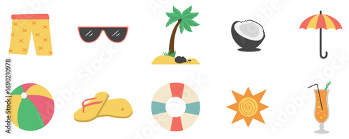 Collection of Pixelated Summer Vacation and Beach Items