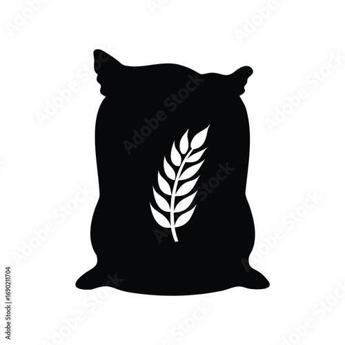 Sack of Grain Silhouette with Wheat Stalk, Agricultural Commodity Icon, grain sack silhouette vector illustration