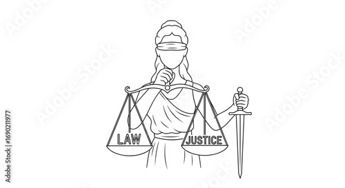 Lady Justice holding scales of law and justice with a sword isolated on transparent background