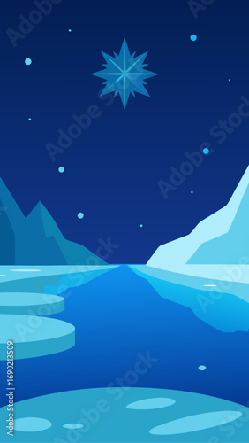 Night landscape with star and icebergs