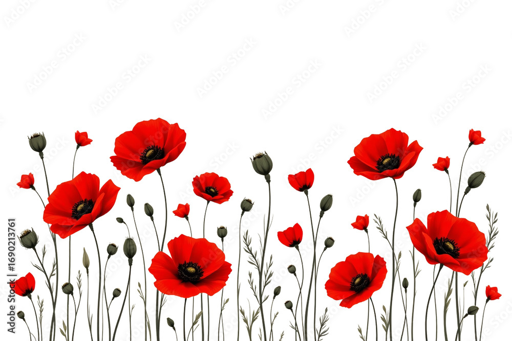 Obraz premium Vibrant Red Poppies Black Background