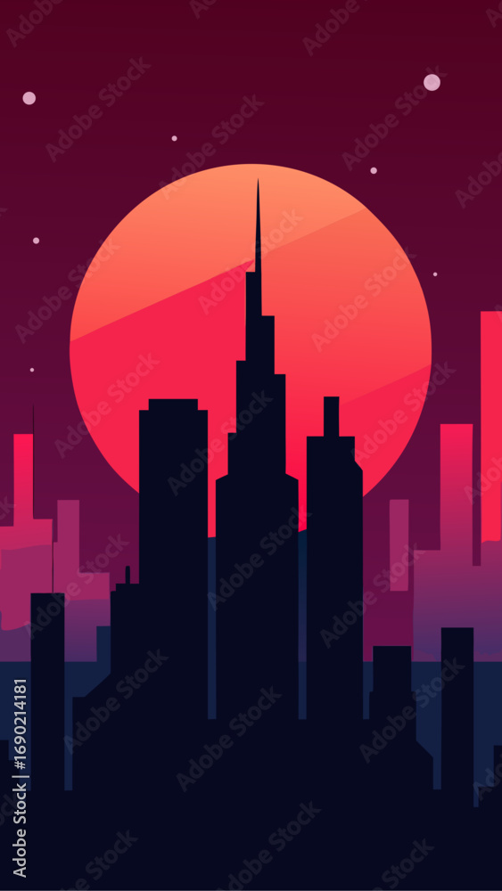 Fototapeta premium Silhouette city with a sunset background