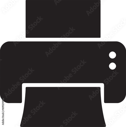 Black silhouette of a modern printer with paper output