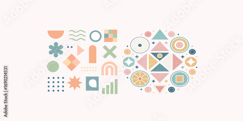 Print  Modern Abstract Geometric Shapes Vector Collection in Pastel Colors – Decorative Elements on White Background