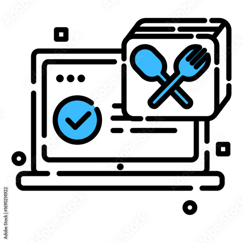Icon of Online Food Ordering Service and Digital Restaurant Menu with a Check Mark
