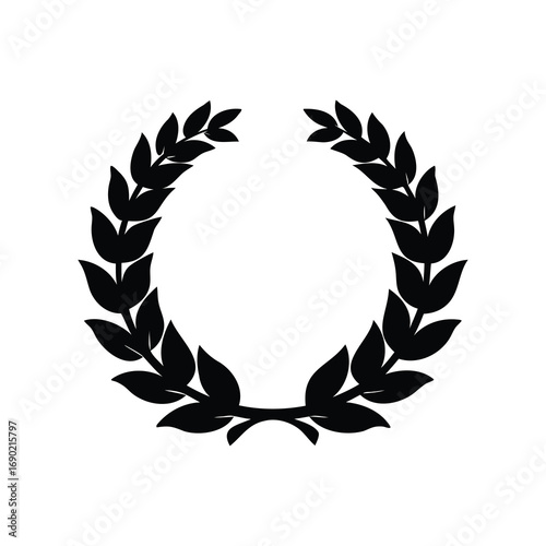 Black Silhouette Laurel Wreath on White Background Symbolizing Victory and Achievement, laurel wreath silhouette vector illustration