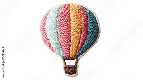 Colorful hot air balloon embroidery design.