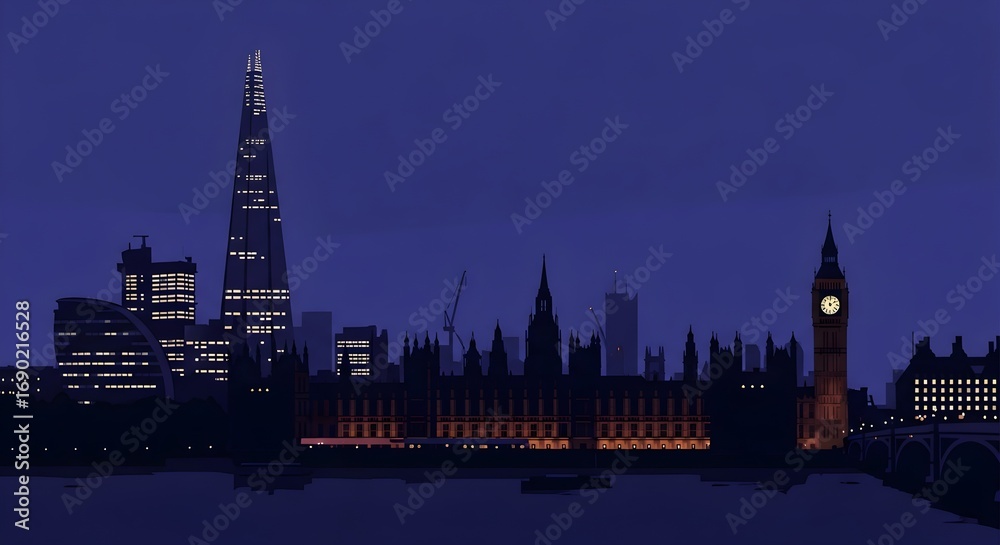 Obraz premium London Skyline at Dusk: Iconic Landmarks and River Thames View