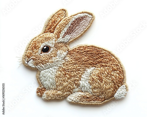 Cute brown rabbit embroidery patch design.